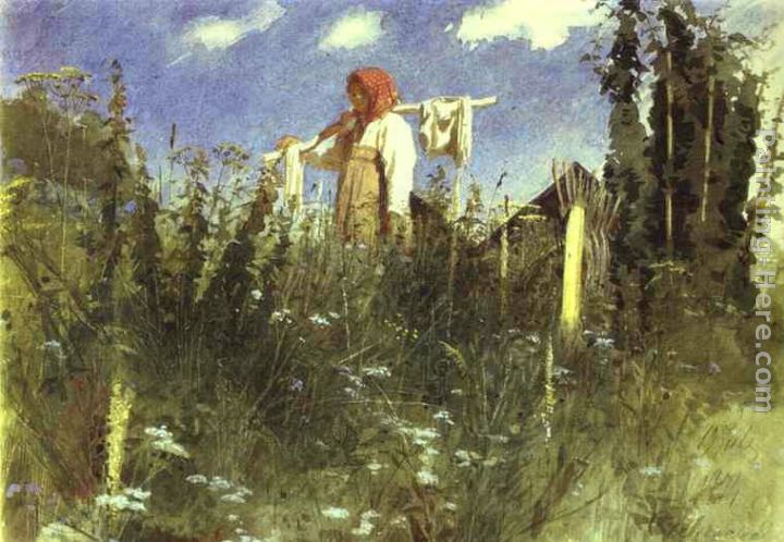 Girl with Washed Linen on the Yoke painting - Ivan Nikolaevich Kramskoy Girl with Washed Linen on the Yoke art painting